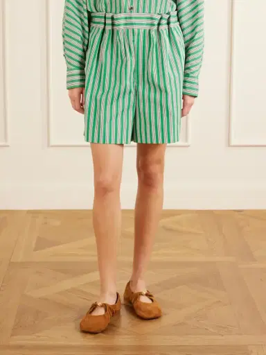 Loewe Pleated Striped Cotton-poplin Shorts | Thumbnail 3 Loewe Pleated Striped Cotton-poplin Shorts | Thumbnail 3