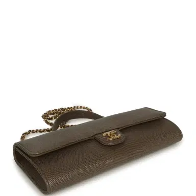 Chanel Chanel Long Top Handle Clutch with Chain Dark Khaki Lizard Embossed Calfskin Gold Hardware | Thumbnail 3 Chanel Chanel Long Top Handle Clutch with Chain Dark Khaki Lizard Embossed Calfskin Gold Hardware | Thumbnail 3