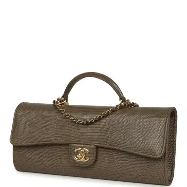 Chanel Chanel Long Top Handle Clutch with Chain Dark Khaki Lizard Embossed Calfskin Gold Hardware | Thumbnail 6 Chanel Chanel Long Top Handle Clutch with Chain Dark Khaki Lizard Embossed Calfskin Gold Hardware | Thumbnail 6
