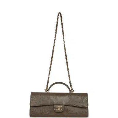 Chanel Chanel Long Top Handle Clutch with Chain Dark Khaki Lizard Embossed Calfskin Gold Hardware | Thumbnail 7 Chanel Chanel Long Top Handle Clutch with Chain Dark Khaki Lizard Embossed Calfskin Gold Hardware | Thumbnail 7