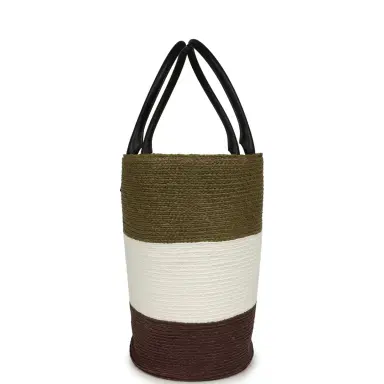 Chanel Chanel Maxi Coco Beach Small Shopping Bag Khaki, White, Brown Raffia and Calfskin | Thumbnail 3 Chanel Chanel Maxi Coco Beach Small Shopping Bag Khaki, White, Brown Raffia and Calfskin | Thumbnail 3