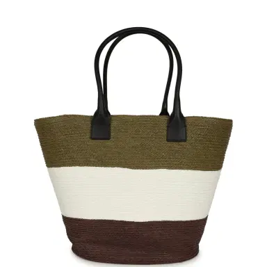 Chanel Chanel Maxi Coco Beach Small Shopping Bag Khaki, White, Brown Raffia and Calfskin | Thumbnail 4 Chanel Chanel Maxi Coco Beach Small Shopping Bag Khaki, White, Brown Raffia and Calfskin | Thumbnail 4