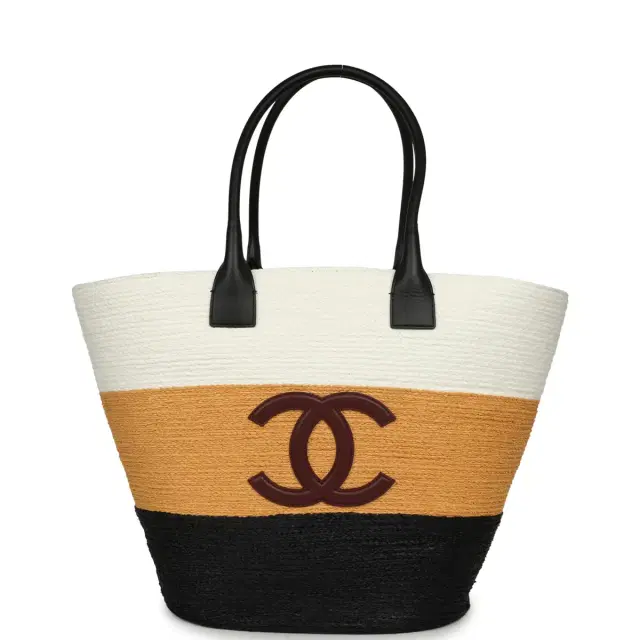 Chanel Maxi Coco Beach Small Shopping Bag White, Dark Beige, Black Raffia and Calfskin Chanel Maxi Coco Beach Small Shopping Bag White, Dark Beige, Black Raffia and Calfskin