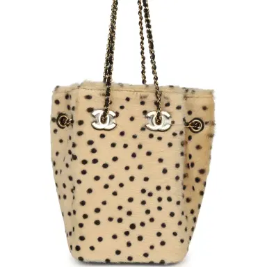 Chanel Chanel Mini "Cheetah Print" Bucket Bag with Chain Light Beige Calf Hair and Black Lambskin Gold Hardware | Thumbnail 4 Chanel Chanel Mini "Cheetah Print" Bucket Bag with Chain Light Beige Calf Hair and Black Lambskin Gold Hardware | Thumbnail 4