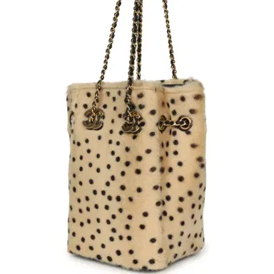 Chanel Chanel Mini "Cheetah Print" Bucket Bag with Chain Light Beige Calf Hair and Black Lambskin Gold Hardware | Thumbnail 5 Chanel Chanel Mini "Cheetah Print" Bucket Bag with Chain Light Beige Calf Hair and Black Lambskin Gold Hardware | Thumbnail 5