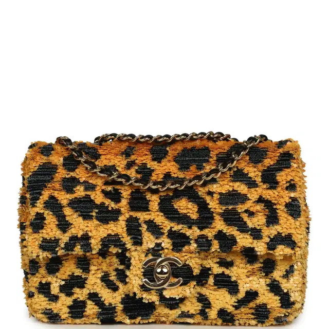 Chanel Mini Cheetah Print Flap Bag Orange, Black Sequin Gold Hardware Chanel Mini Cheetah Print Flap Bag Orange, Black Sequin Gold Hardware