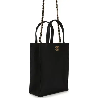 Chanel Chanel Mini Shopping Bag with Chain Black Calfskin Gold Hardware | Thumbnail 2 Chanel Chanel Mini Shopping Bag with Chain Black Calfskin Gold Hardware | Thumbnail 2