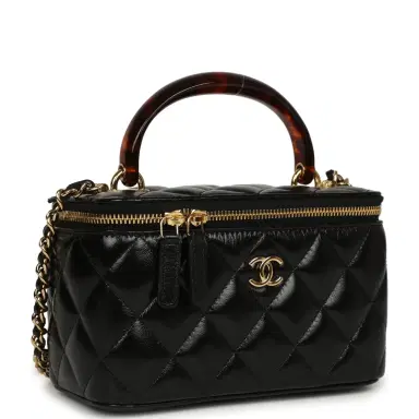 Chanel Chanel Small Tortoiseshell Top Handle Vanity Case Black Shiny Lambskin Gold Hardware | Thumbnail 2 Chanel Chanel Small Tortoiseshell Top Handle Vanity Case Black Shiny Lambskin Gold Hardware | Thumbnail 2