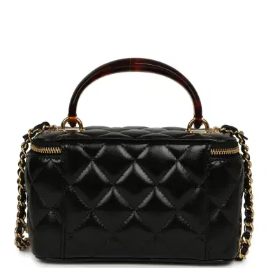 Chanel Chanel Small Tortoiseshell Top Handle Vanity Case Black Shiny Lambskin Gold Hardware | Thumbnail 4 Chanel Chanel Small Tortoiseshell Top Handle Vanity Case Black Shiny Lambskin Gold Hardware | Thumbnail 4