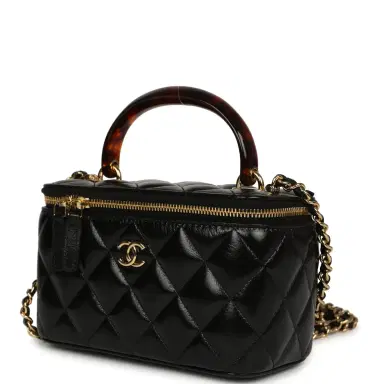 Chanel Chanel Small Tortoiseshell Top Handle Vanity Case Black Shiny Lambskin Gold Hardware | Thumbnail 5 Chanel Chanel Small Tortoiseshell Top Handle Vanity Case Black Shiny Lambskin Gold Hardware | Thumbnail 5