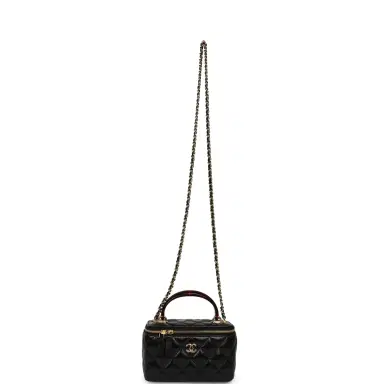Chanel Chanel Small Tortoiseshell Top Handle Vanity Case Black Shiny Lambskin Gold Hardware | Thumbnail 7 Chanel Chanel Small Tortoiseshell Top Handle Vanity Case Black Shiny Lambskin Gold Hardware | Thumbnail 7