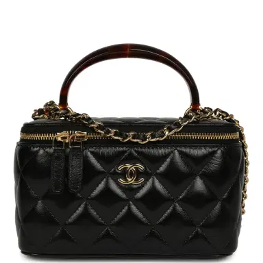 Chanel Chanel Small Tortoiseshell Top Handle Vanity Case Black Shiny Lambskin Gold Hardware | Thumbnail 1 Chanel Chanel Small Tortoiseshell Top Handle Vanity Case Black Shiny Lambskin Gold Hardware | Thumbnail 1