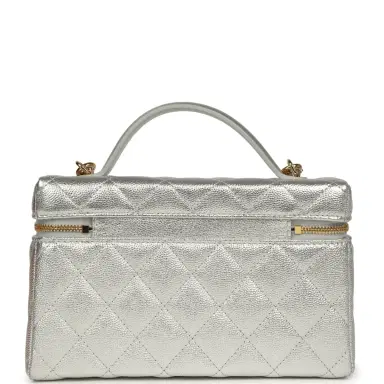 Chanel Chanel Top Handle Long Vanity Case with Chain Silver Metallic Caviar Gold Hardware | Thumbnail 4 Chanel Chanel Top Handle Long Vanity Case with Chain Silver Metallic Caviar Gold Hardware | Thumbnail 4