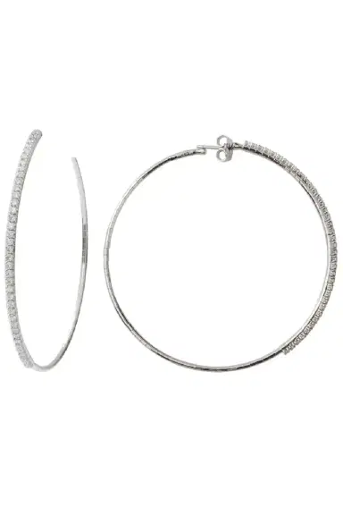 MATTIA CIELO 6cm White Gold Rugiada Diamond Tennis Hoop Earrings | Thumbnail 1 MATTIA CIELO 6cm White Gold Rugiada Diamond Tennis Hoop Earrings | Thumbnail 1