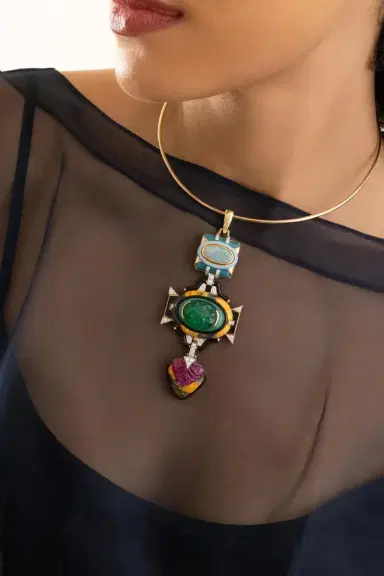 DAVID WEBB Blue Agate Ruby Black Blue Totem Pendant | Thumbnail 3 DAVID WEBB Blue Agate Ruby Black Blue Totem Pendant | Thumbnail 3