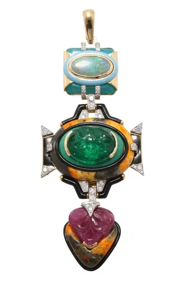 DAVID WEBB Blue Agate Ruby Black Blue Totem Pendant | Thumbnail 1 DAVID WEBB Blue Agate Ruby Black Blue Totem Pendant | Thumbnail 1