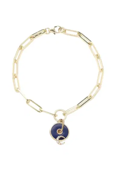 Foundrae Blue Crescent- Karma Disk Classic Fob Clip Chain Bracelet | Thumbnail 1 Foundrae Blue Crescent- Karma Disk Classic Fob Clip Chain Bracelet | Thumbnail 1