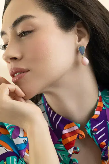 GOSHWARA Blue Pink Opal G-One Drop Earrings | Thumbnail 2 GOSHWARA Blue Pink Opal G-One Drop Earrings | Thumbnail 2