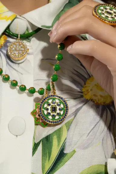 BUDDHA MAMA Blue Sapphire Diamond Kelly Green Mandala Pendant | Thumbnail 2 BUDDHA MAMA Blue Sapphire Diamond Kelly Green Mandala Pendant | Thumbnail 2