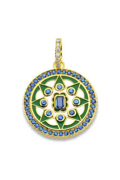 BUDDHA MAMA Blue Sapphire Diamond Kelly Green Mandala Pendant | Thumbnail 1 BUDDHA MAMA Blue Sapphire Diamond Kelly Green Mandala Pendant | Thumbnail 1