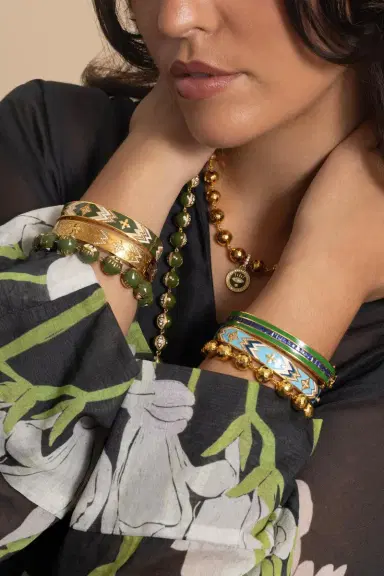 BUDDHA MAMA Blue Sapphire Kelly Green Bangle Bracelet | Thumbnail 3 BUDDHA MAMA Blue Sapphire Kelly Green Bangle Bracelet | Thumbnail 3