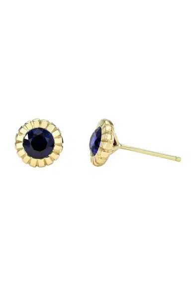Retrouvaí Blue Sapphire Round Bezel Heirloom Stud Earrings | Thumbnail 1 Retrouvaí Blue Sapphire Round Bezel Heirloom Stud Earrings | Thumbnail 1