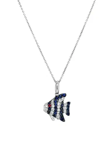 LISA NIK Blue Sapphire Ruby Diamond Fish Necklace | Thumbnail 1 LISA NIK Blue Sapphire Ruby Diamond Fish Necklace | Thumbnail 1