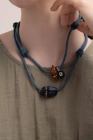 DEZSO BY SARA BELTRÁN Blue Tiger Eye Aquamarine Carved Coquito Necklace | Thumbnail 4 DEZSO BY SARA BELTRÁN Blue Tiger Eye Aquamarine Carved Coquito Necklace | Thumbnail 4