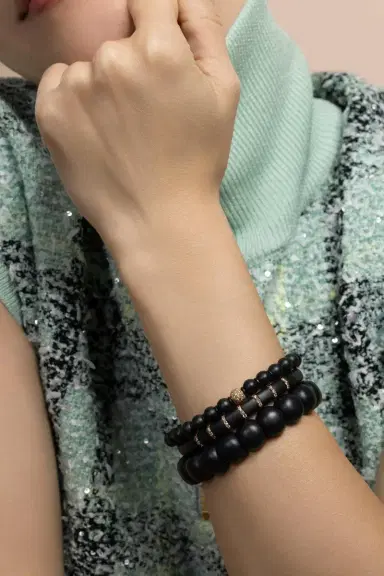 ROBERTO DEMEGLIO Champagne Diamond Matte Black Sfera Stretch Bracelet | Thumbnail 3 ROBERTO DEMEGLIO Champagne Diamond Matte Black Sfera Stretch Bracelet | Thumbnail 3