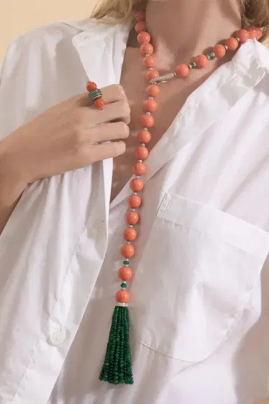 ANDREOLI Coral Bead Tassel Necklace | Thumbnail 3 ANDREOLI Coral Bead Tassel Necklace | Thumbnail 3