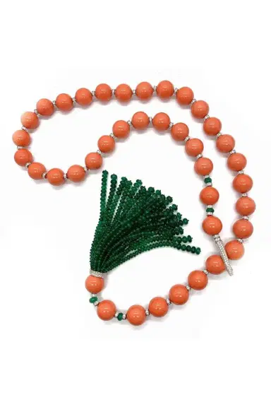 ANDREOLI Coral Bead Tassel Necklace | Thumbnail 1 ANDREOLI Coral Bead Tassel Necklace | Thumbnail 1