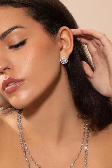 FANTASIA by DESERIO Cushion Cut Double Halo Earrings | Thumbnail 2 FANTASIA by DESERIO Cushion Cut Double Halo Earrings | Thumbnail 2