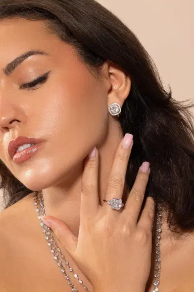 FANTASIA by DESERIO Cushion Cut Double Halo Earrings | Thumbnail 3 FANTASIA by DESERIO Cushion Cut Double Halo Earrings | Thumbnail 3