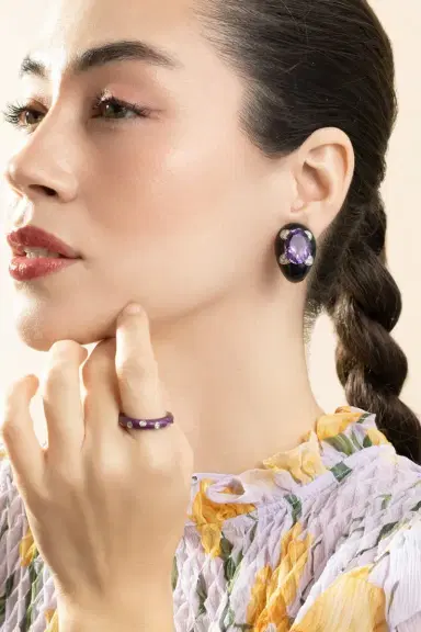 ANDREOLI Diamond Amethyst Black Earrings | Thumbnail 2 ANDREOLI Diamond Amethyst Black Earrings | Thumbnail 2