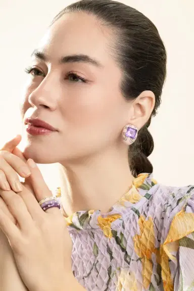 ANDREOLI Diamond Amethyst Pink Earrings | Thumbnail 2 ANDREOLI Diamond Amethyst Pink Earrings | Thumbnail 2