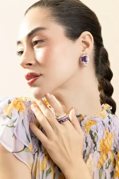 ANDREOLI Diamond Amethyst Pink Earrings | Thumbnail 3 ANDREOLI Diamond Amethyst Pink Earrings | Thumbnail 3