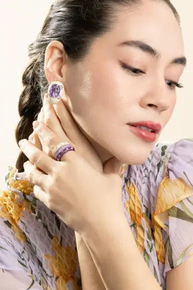 ANDREOLI Diamond Amethyst White Oval Earrings | Thumbnail 2 ANDREOLI Diamond Amethyst White Oval Earrings | Thumbnail 2