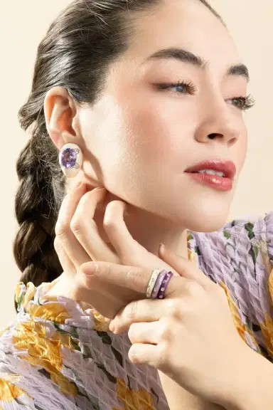ANDREOLI Diamond Amethyst White Oval Earrings | Thumbnail 3 ANDREOLI Diamond Amethyst White Oval Earrings | Thumbnail 3