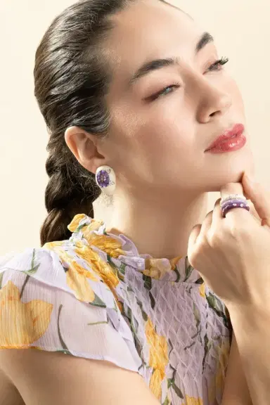 ANDREOLI Diamond Amethyst White Oval Earrings | Thumbnail 4 ANDREOLI Diamond Amethyst White Oval Earrings | Thumbnail 4