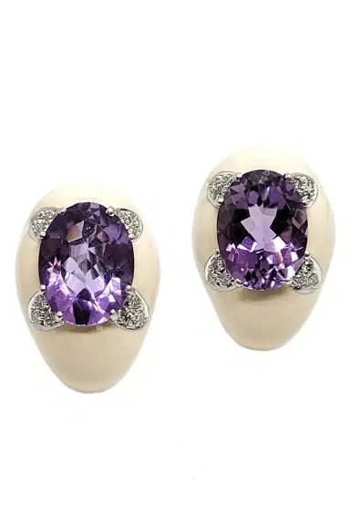 ANDREOLI Diamond Amethyst White Oval Earrings | Thumbnail 1 ANDREOLI Diamond Amethyst White Oval Earrings | Thumbnail 1