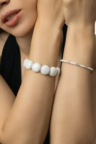ROBERTO DEMEGLIO Diamond Bar White Large Bead Dama Bracelet | Thumbnail 2 ROBERTO DEMEGLIO Diamond Bar White Large Bead Dama Bracelet | Thumbnail 2