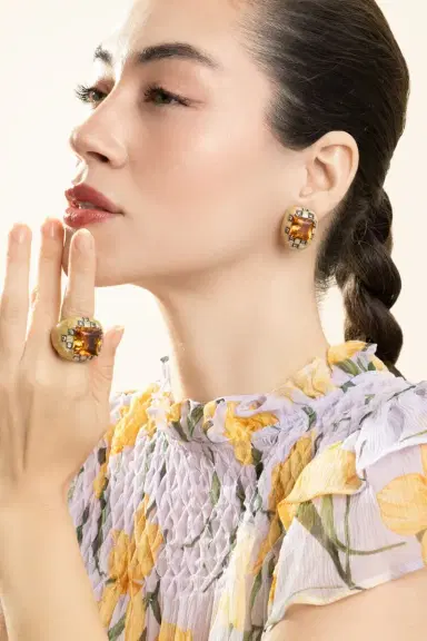 ANDREOLI Diamond Citrine Square Earrings | Thumbnail 2 ANDREOLI Diamond Citrine Square Earrings | Thumbnail 2