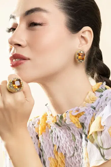 ANDREOLI Diamond Citrine Square Earrings | Thumbnail 4 ANDREOLI Diamond Citrine Square Earrings | Thumbnail 4
