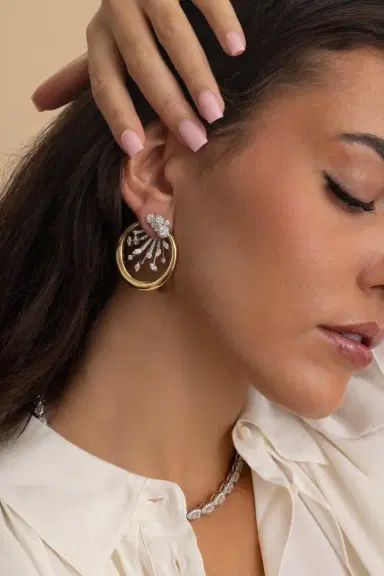 YEPREM Diamond Cluster Round Hoop Earrings | Thumbnail 3 YEPREM Diamond Cluster Round Hoop Earrings | Thumbnail 3