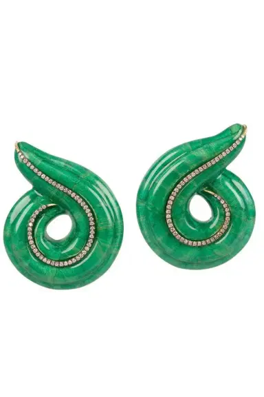 Silvia Furmanovich Diamond Green Lacquered Marquetry Spiral Earrings | Thumbnail 1 Silvia Furmanovich Diamond Green Lacquered Marquetry Spiral Earrings | Thumbnail 1