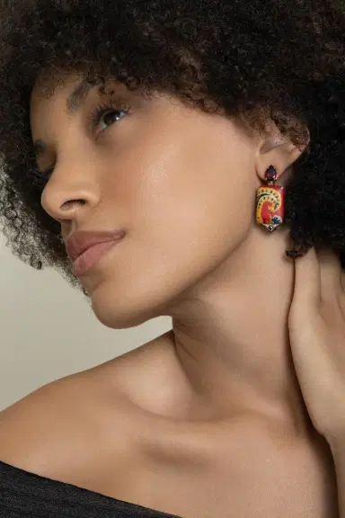 Silvia Furmanovich Diamond Grenade Kashmir Print Marquetry Earrings | Thumbnail 2 Silvia Furmanovich Diamond Grenade Kashmir Print Marquetry Earrings | Thumbnail 2