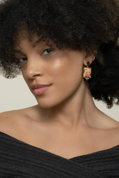 Silvia Furmanovich Diamond Grenade Kashmir Print Marquetry Earrings | Thumbnail 4 Silvia Furmanovich Diamond Grenade Kashmir Print Marquetry Earrings | Thumbnail 4