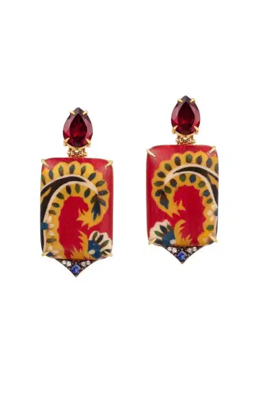 Silvia Furmanovich Diamond Grenade Kashmir Print Marquetry Earrings | Thumbnail 1 Silvia Furmanovich Diamond Grenade Kashmir Print Marquetry Earrings | Thumbnail 1