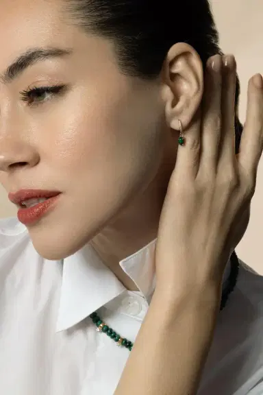 Zoë Chicco Diamond Malachite Small Hinge Huggie Earrings | Thumbnail 2 Zoë Chicco Diamond Malachite Small Hinge Huggie Earrings | Thumbnail 2