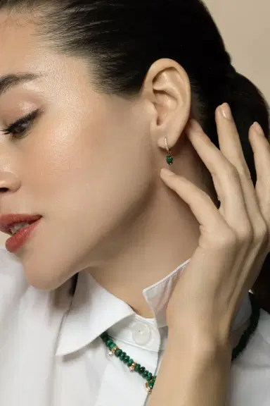 Zoë Chicco Diamond Malachite Small Hinge Huggie Earrings | Thumbnail 3 Zoë Chicco Diamond Malachite Small Hinge Huggie Earrings | Thumbnail 3